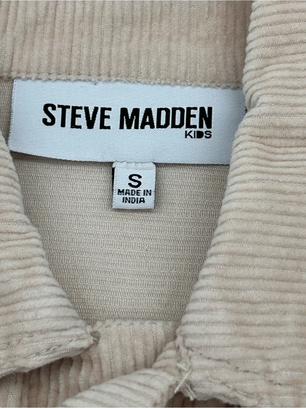 Steve Madden Girls Beige Studded Corduroy Trucker Jacket Size Small